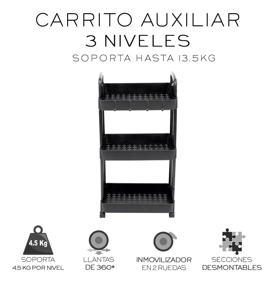 Carrito Organizador Auxiliar Multiuso Cocina Estantes Ruedas Smarthome