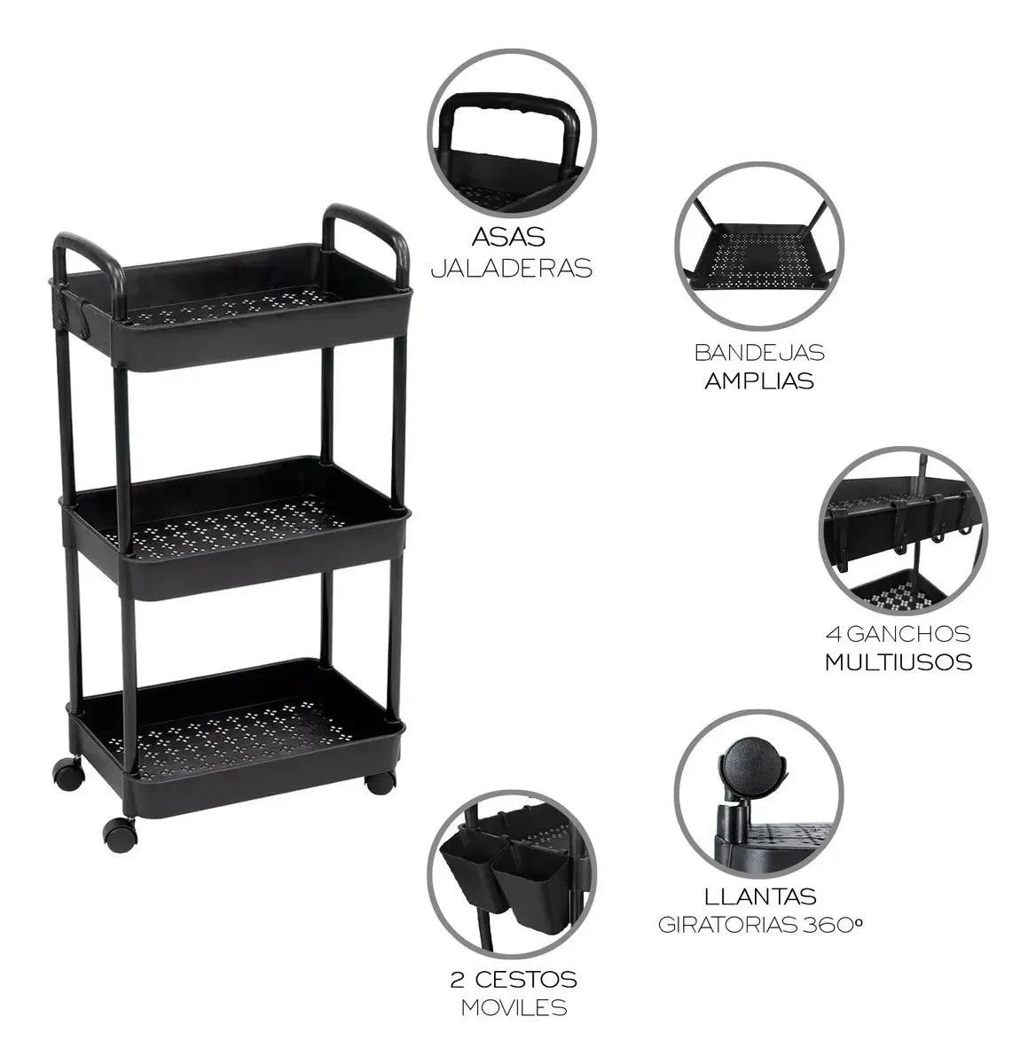 Carrito Organizador Auxiliar Multiuso Cocina Estantes Ruedas Smarthome