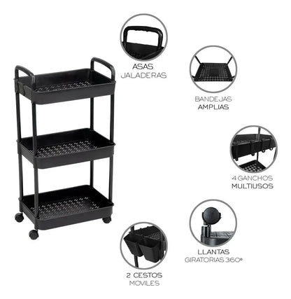 Carrito Organizador Auxiliar Multiuso Cocina Estantes Ruedas Smarthome