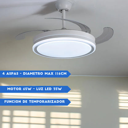Ventilador Vitta De Techo Retractil C/luz Calida Y Fria 6 Velocidades 4 Aspas Blanco Diámetro 46Cm Smarthome