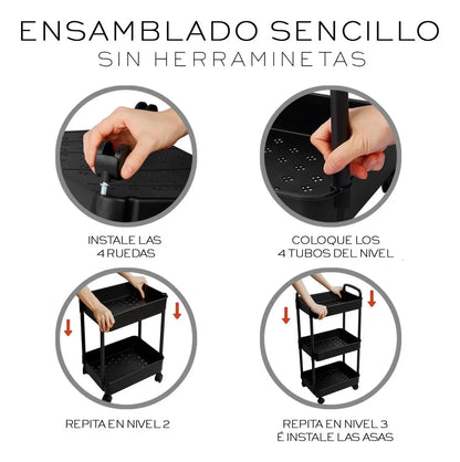 Carrito Organizador Auxiliar Multiuso Cocina Estantes Ruedas Smarthome