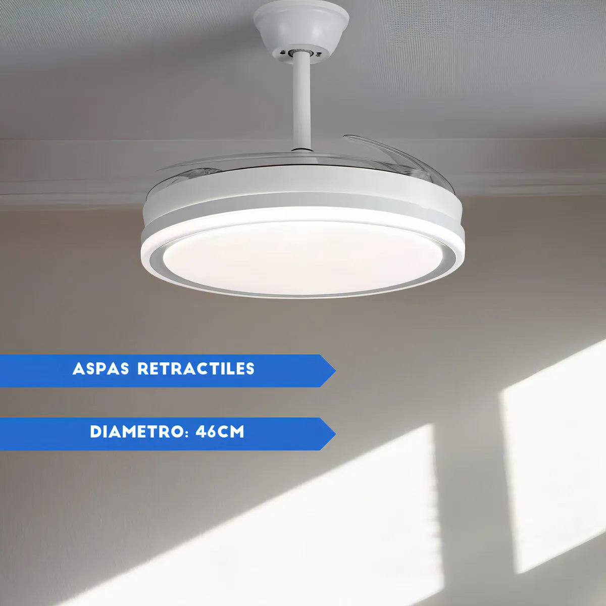 Ventilador Vitta De Techo Retractil C/luz Calida Y Fria 6 Velocidades 4 Aspas Blanco Diámetro 46Cm Smarthome