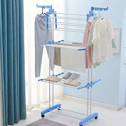 Tender Vertical 3 Niveles De Pie Colgador Ropa Con Ruedas Portatil Color Blanco Y Azul SmartHome