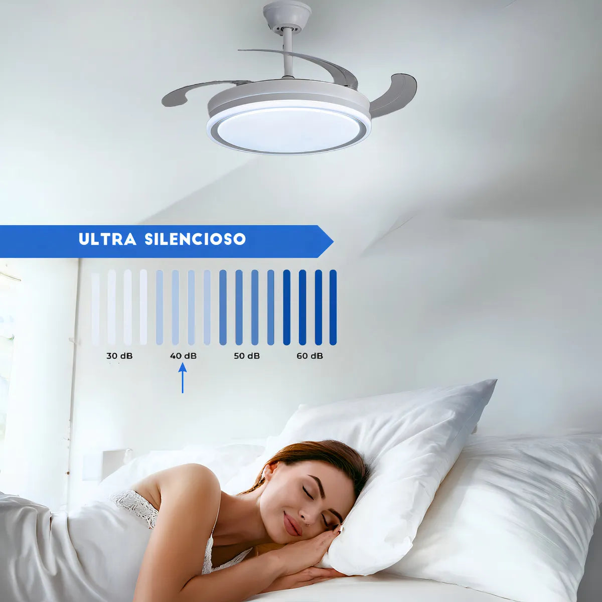 Ventilador Vitta De Techo Retractil C/luz Calida Y Fria 6 Velocidades 4 Aspas Blanco Diámetro 46Cm Smarthome